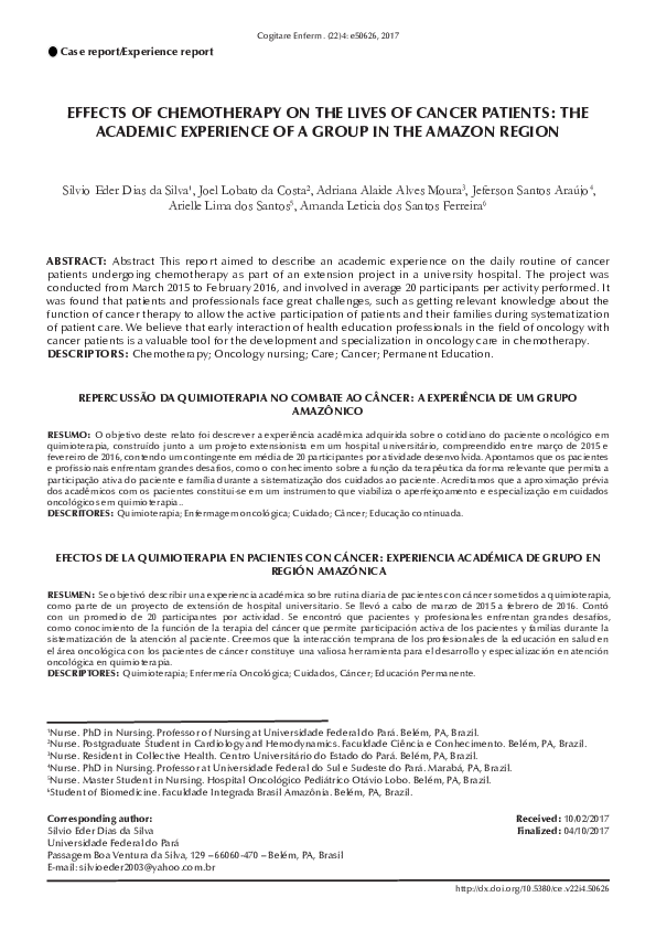 (PDF) Effects of Chemotherapy on the Lives of Cancer Patients : The ...