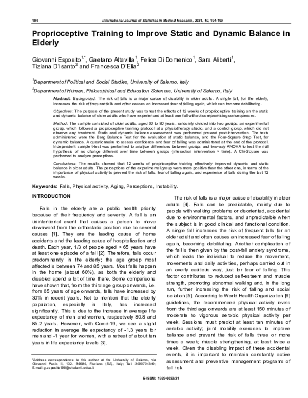 (PDF) Proprioceptive Training to Improve Static and Dynamic Balance in ...