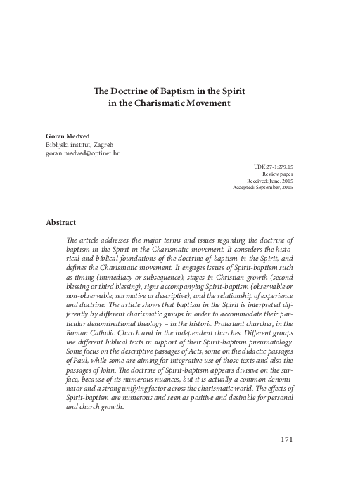 (PDF) The Doctrine of Baptism in the Spirit in the Charismatic Movement