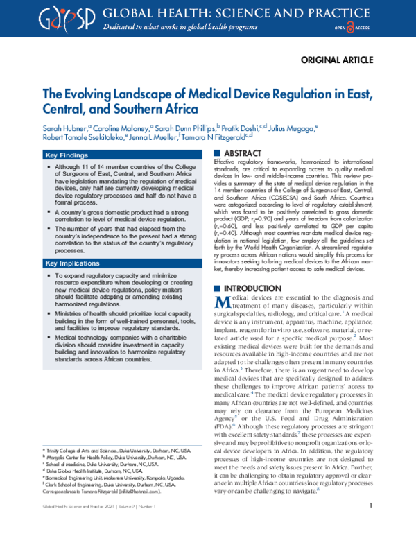 (PDF) The Evolving Landscape of Medical Device Regulation in East