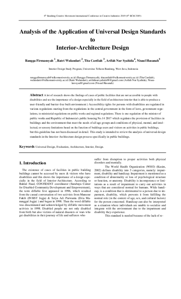 (PDF) Analysis of the Application of Universal Design Standards to ...