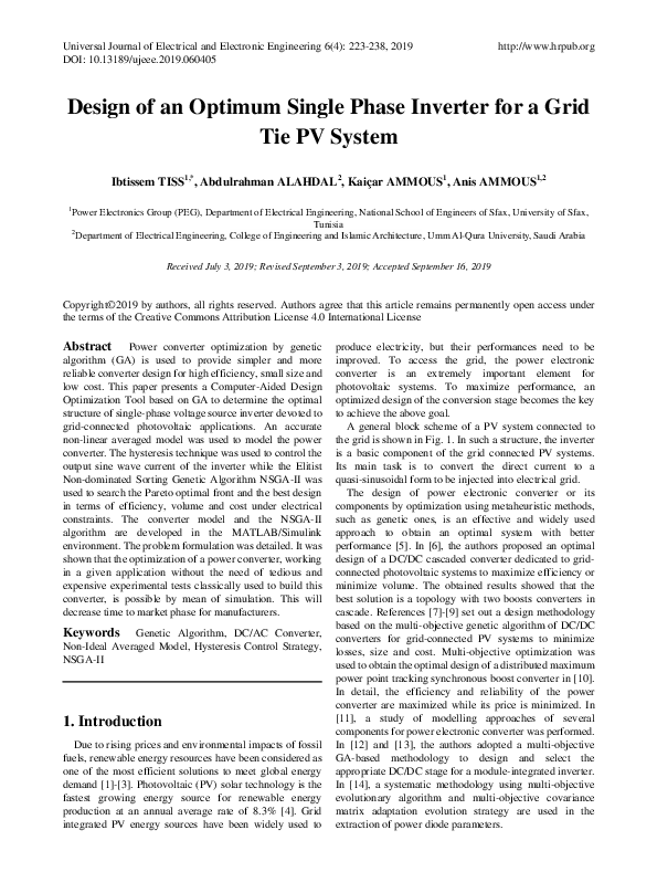 (PDF) Design of an Optimum Single Phase Inverter for a Grid Tie PV System