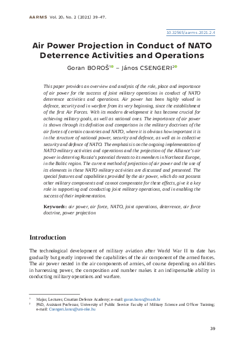 (PDF) Air Power Projection in Conduct of NATO Deterrence Activities and ...