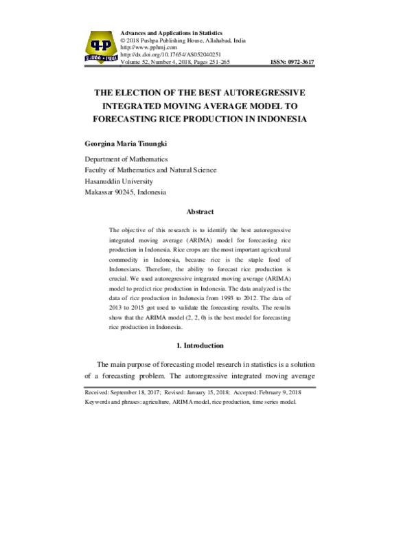 (PDF) The Election of the Best Autoregressive Integrated Moving Average ...