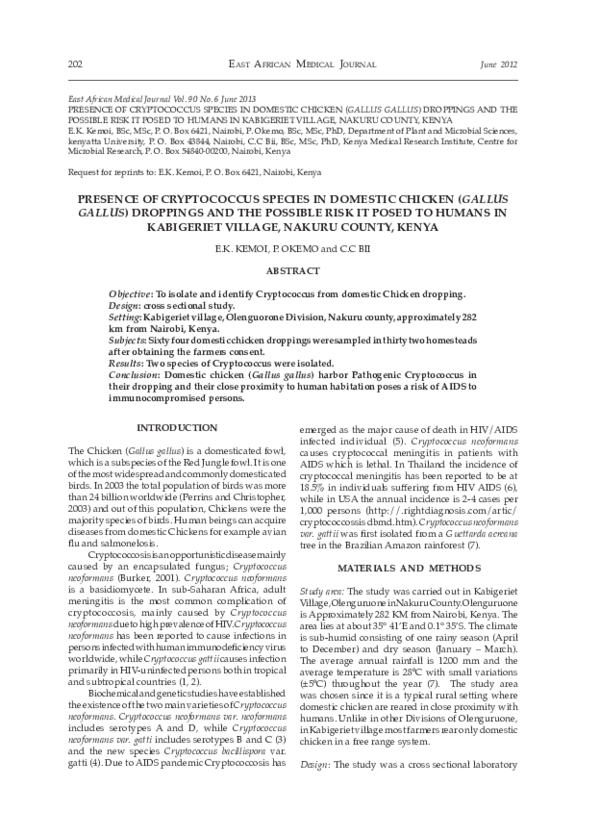 (PDF) Pathogenic Cryptococcus in Chicken Droppings