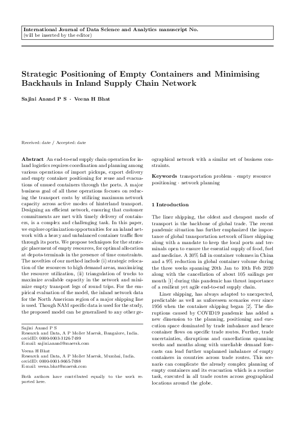 (PDF) Strategic Positioning of Empty Containers and Minimising ...