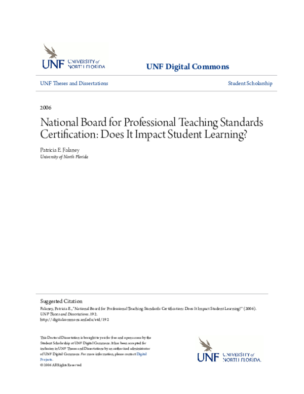 (PDF) National Board for Professional Teaching Standards Certification ...