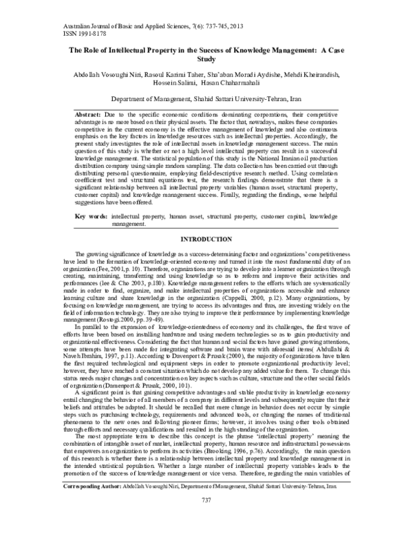 (PDF) The Role of Intellectual Property in the Success of Knowledge ...