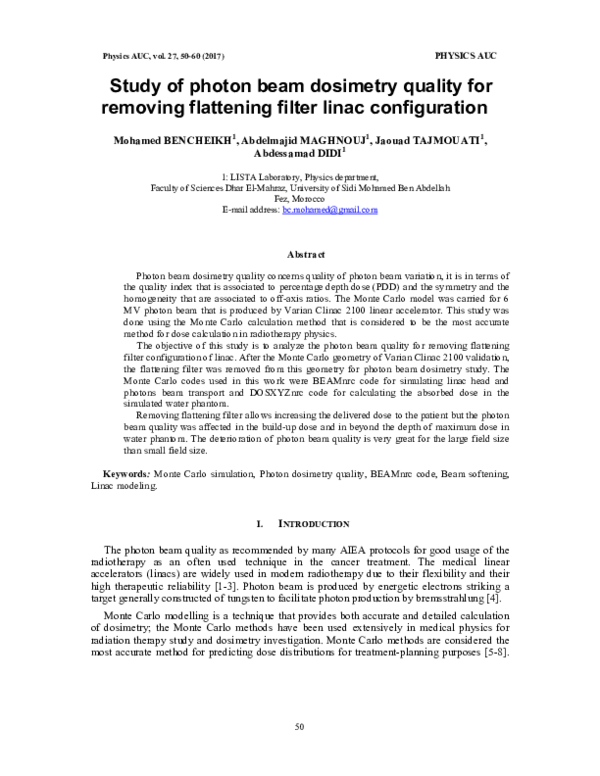 (PDF) Study of photon beam dosimetry quality for removing flattening ...