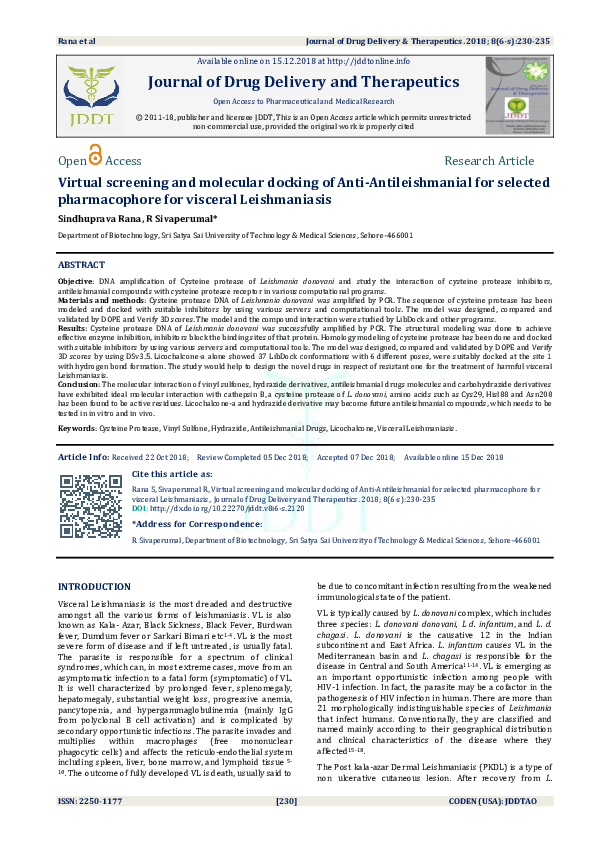 (PDF) Virtual screening and molecular docking of Anti-Antileishmanial ...