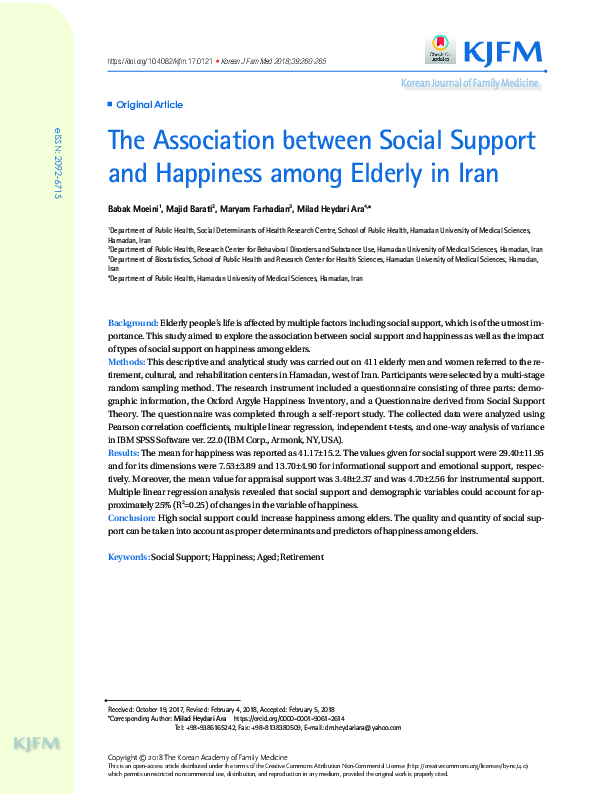 (PDF) The Association between Social Support and Happiness among ...