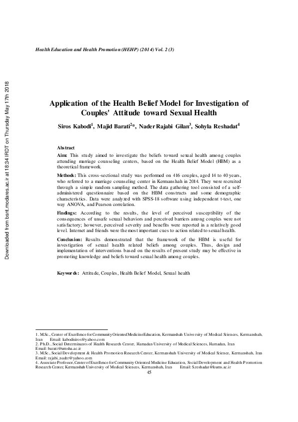 (PDF) Application of the Health Belief Model … Health Education and ...