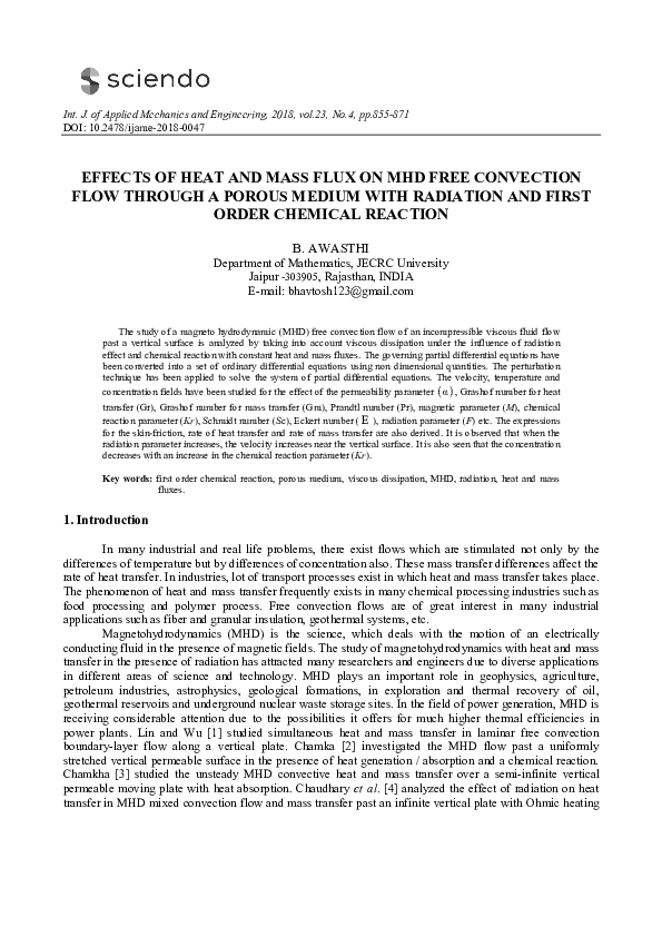 (PDF) Effects of Heat and Mass Flux on MHD Free Convection Flow Through ...