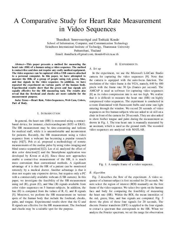 (PDF) A Comparative Study for Heart Rate Measurement in Video Sequences