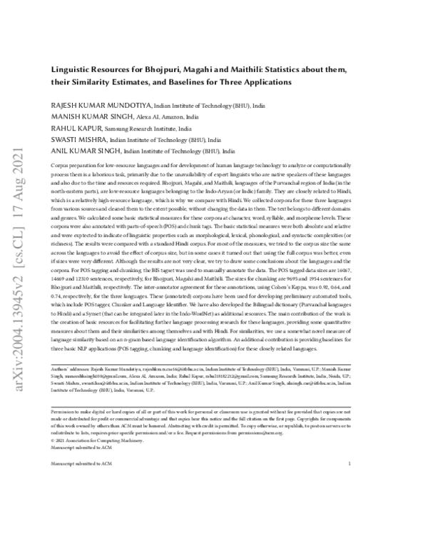 (PDF) Linguistic Resources for Bhojpuri, Magahi and Maithili ...