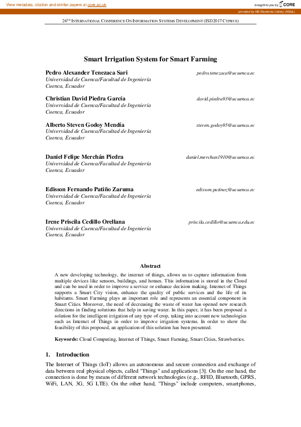 (PDF) Smart Irrigation System for Smart Farming