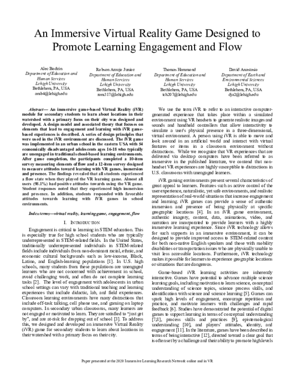 (PDF) An Immersive Virtual Reality Game Designed to Promote Learning ...