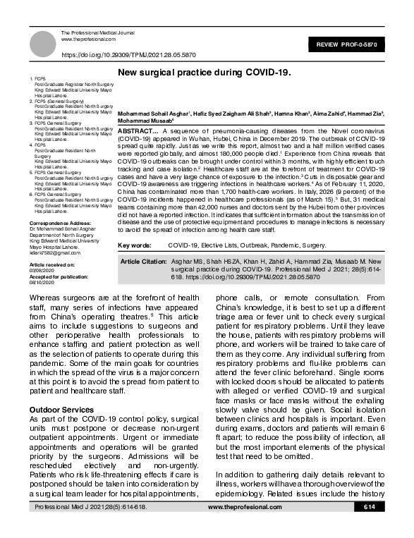 (PDF) New Surgical Practice During COVID 19