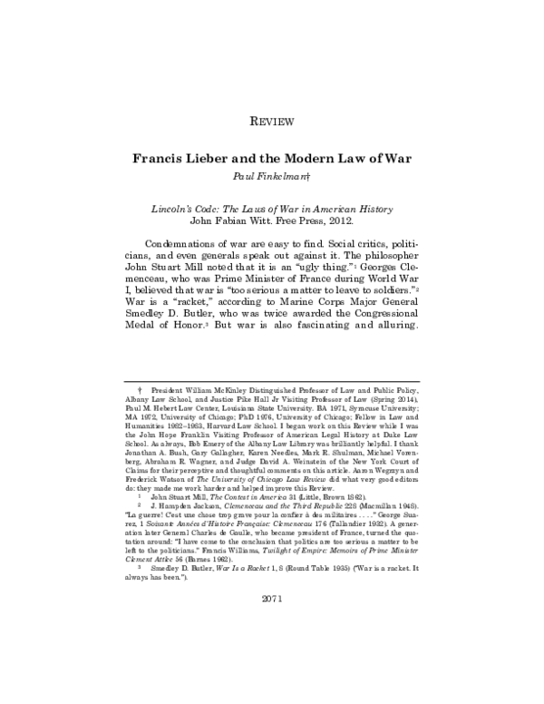 (PDF) Francis Lieber and the Modern Law of War