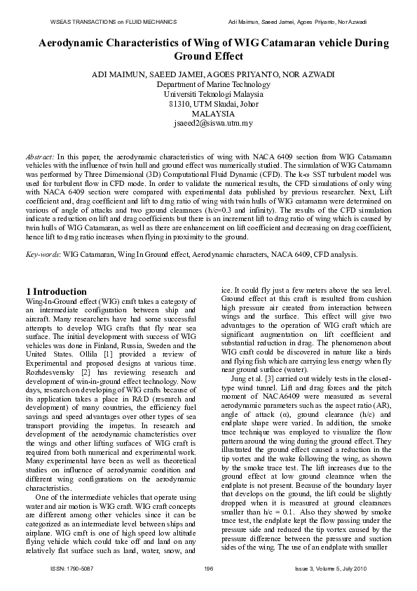 (PDF) Aerodynamic Characteristics of Wing of WIG Catamaran vehicle ...