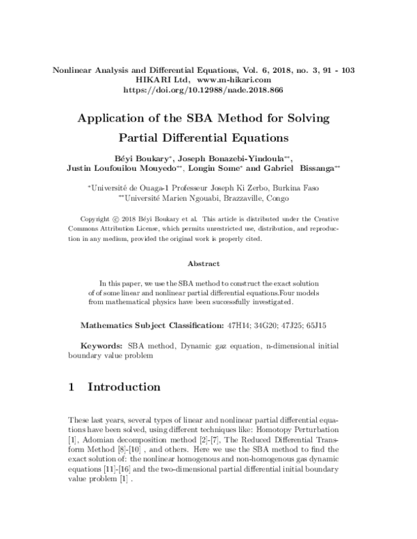 (PDF) Application of the SBA method for solving partial differential ...