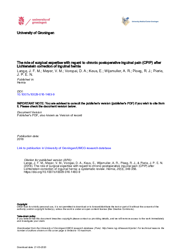 (PDF) The role of surgical expertise with regard to chronic ...