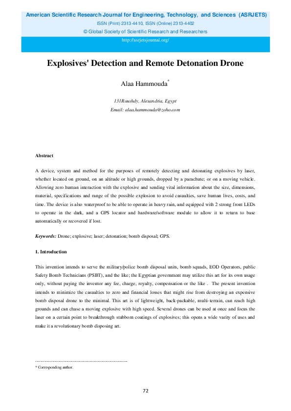 (PDF) Explosives' Detection and Remote Detonation Drone