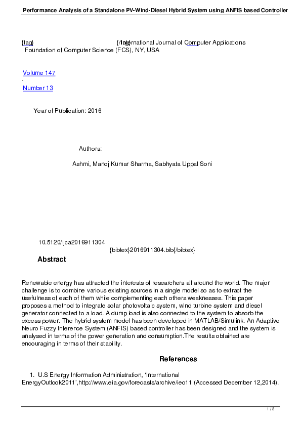 (PDF) Performance Analysis of a Standalone PV-Wind-Diesel Hybrid System ...