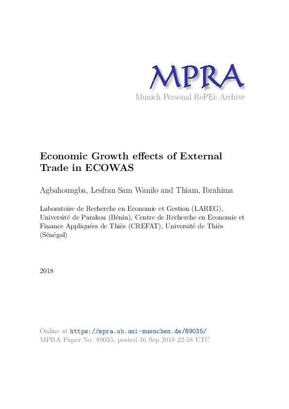 (PDF) Effets du Commerce Extérieur sur la Croissance Economique en Zone ...