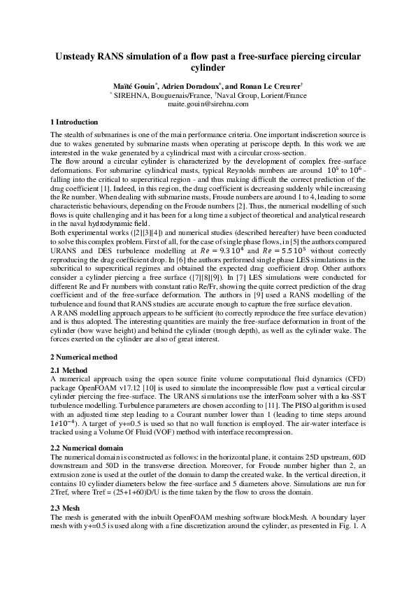 (PDF) Unsteady RANS simulation of a flow past a free-surface piercing ...