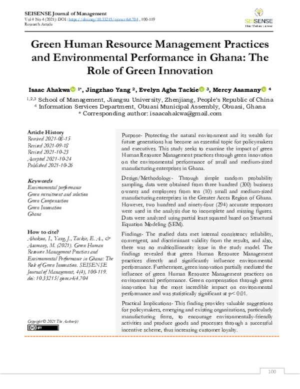 (PDF) Green Human Resource Management Practices and Environmental ...
