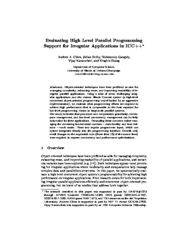 (PDF) Evaluating high level parallel programming support for irregular ...
