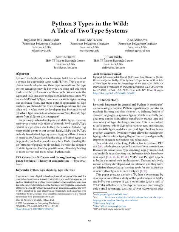 (PDF) Python 3 types in the wild: a tale of two type systems