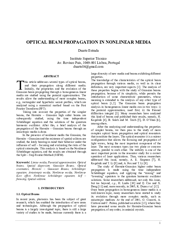 (PDF) Optical Beam Propagation in Nonlinear Media