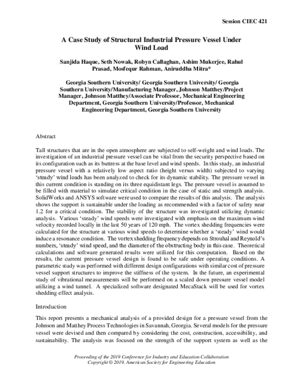 (PDF) A Case Study of Structural Industrial Pressure Vessel Under Wind Load