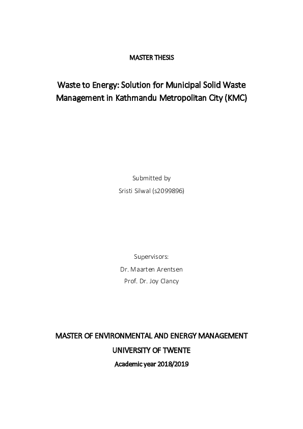 (PDF) Waste to Energy: Solution for Municipal Solid Waste Management in ...