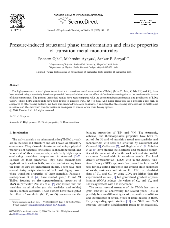 (PDF) Pressure-induced structural phase transformation and elastic ...
