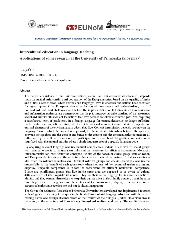 (PDF) Intercultural education in language teaching . Applications of ...