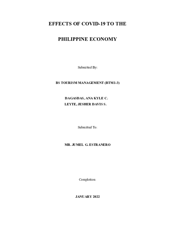 (DOC) EFFECTS OF COVID-19 TO THE PHILIPPINE ECONOMY