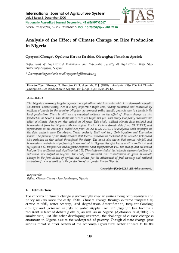 (PDF) Analysis of the Effect of Climate Change on Rice Production in ...