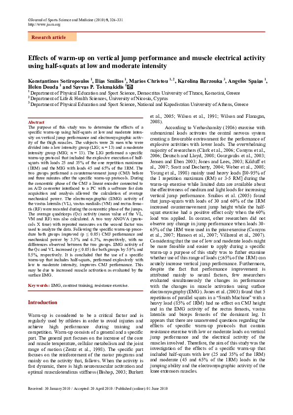 (PDF) Effects of warm-up on vertical jump performance and muscle ...