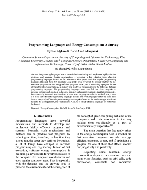 (PDF) Programming Languages and Energy Consumption: A Survey
