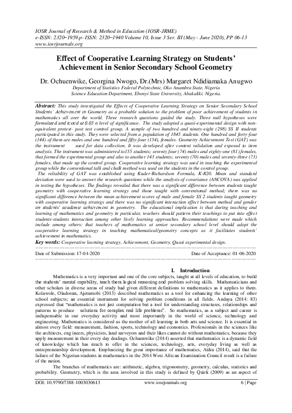 (PDF) Effect of Cooperative Learning Strategy on Students’ Achievement ...