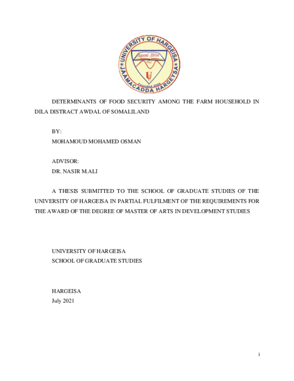 (PDF) Determinants of food Security Among the Farm Household In Dilla