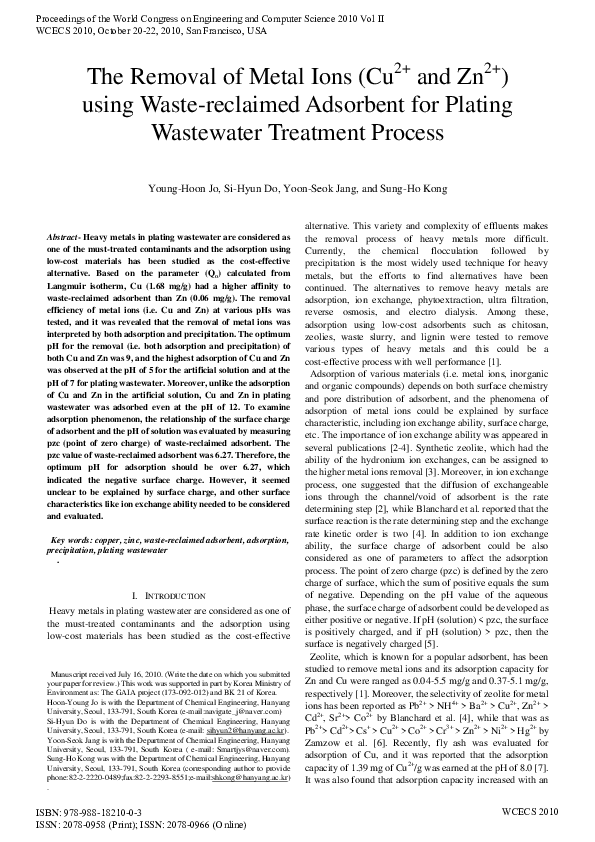 (PDF) The Removal of Metal Ions (Cu2+ and Zn2+) using Waste-reclaimed ...