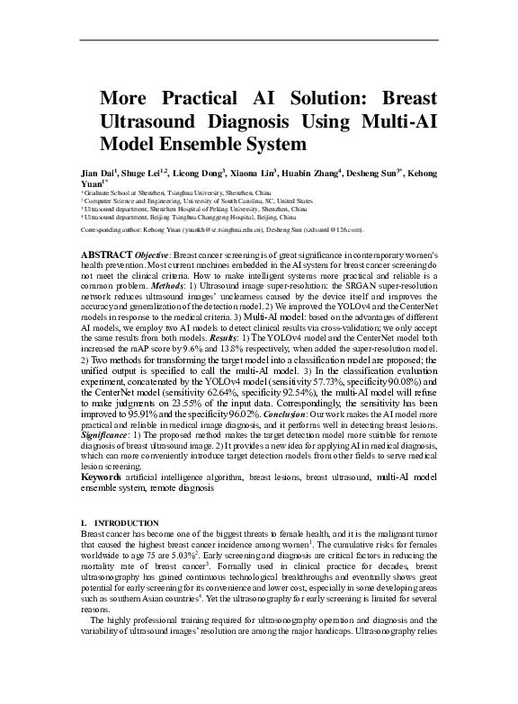 (PDF) More Reliable AI Solution: Breast Ultrasound Diagnosis Using ...