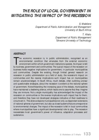 (PDF) The role of local government in mitigating the impact of the ...