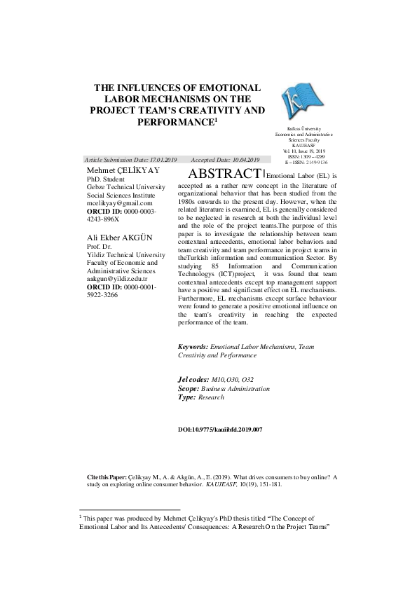 (PDF) The Influences of Emotional Labor Mechanisms on the Project Team ...