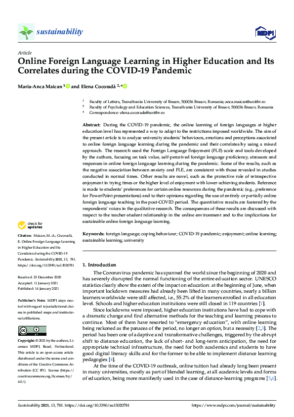 (PDF) Online Foreign Language Learning in Higher Education and Its ...