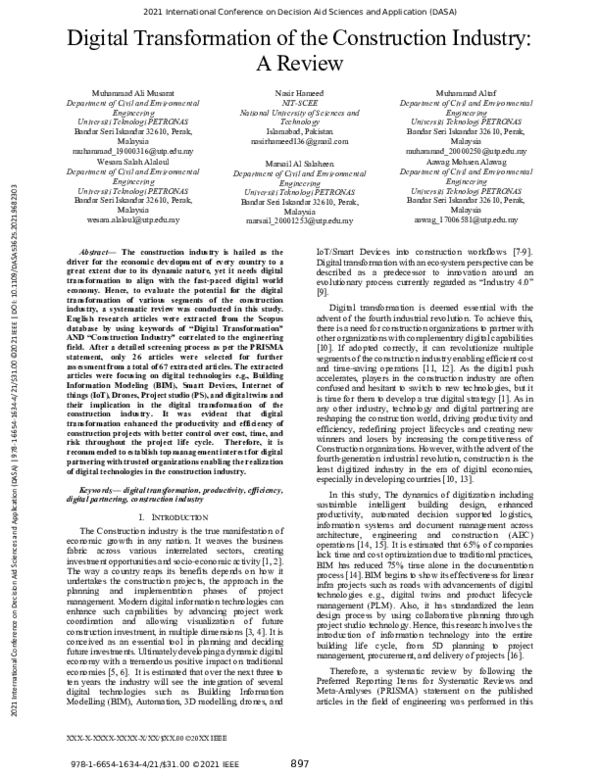 (PDF) Digital Transformation of the Construction Industry: A Review